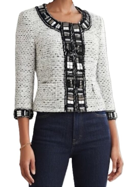 White House Black Market Jackets & Blazers - White House Black Market Textured Rhinestone Trim Jacket size 4